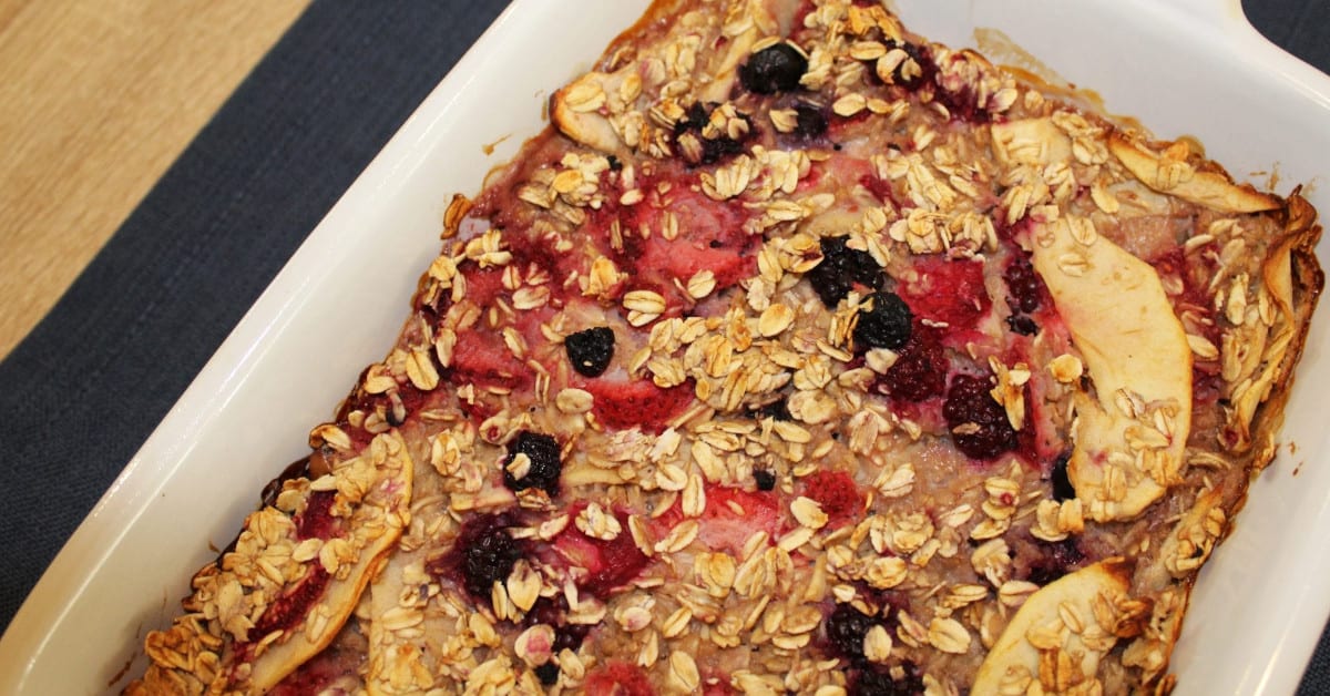 Berry baked oatmeal made with goat milk