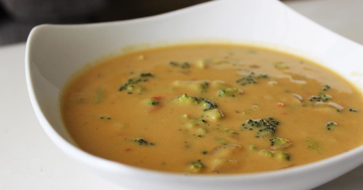 Broccoli cheddar soup made with goat milk